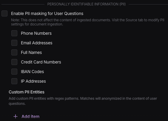 PII config for user question