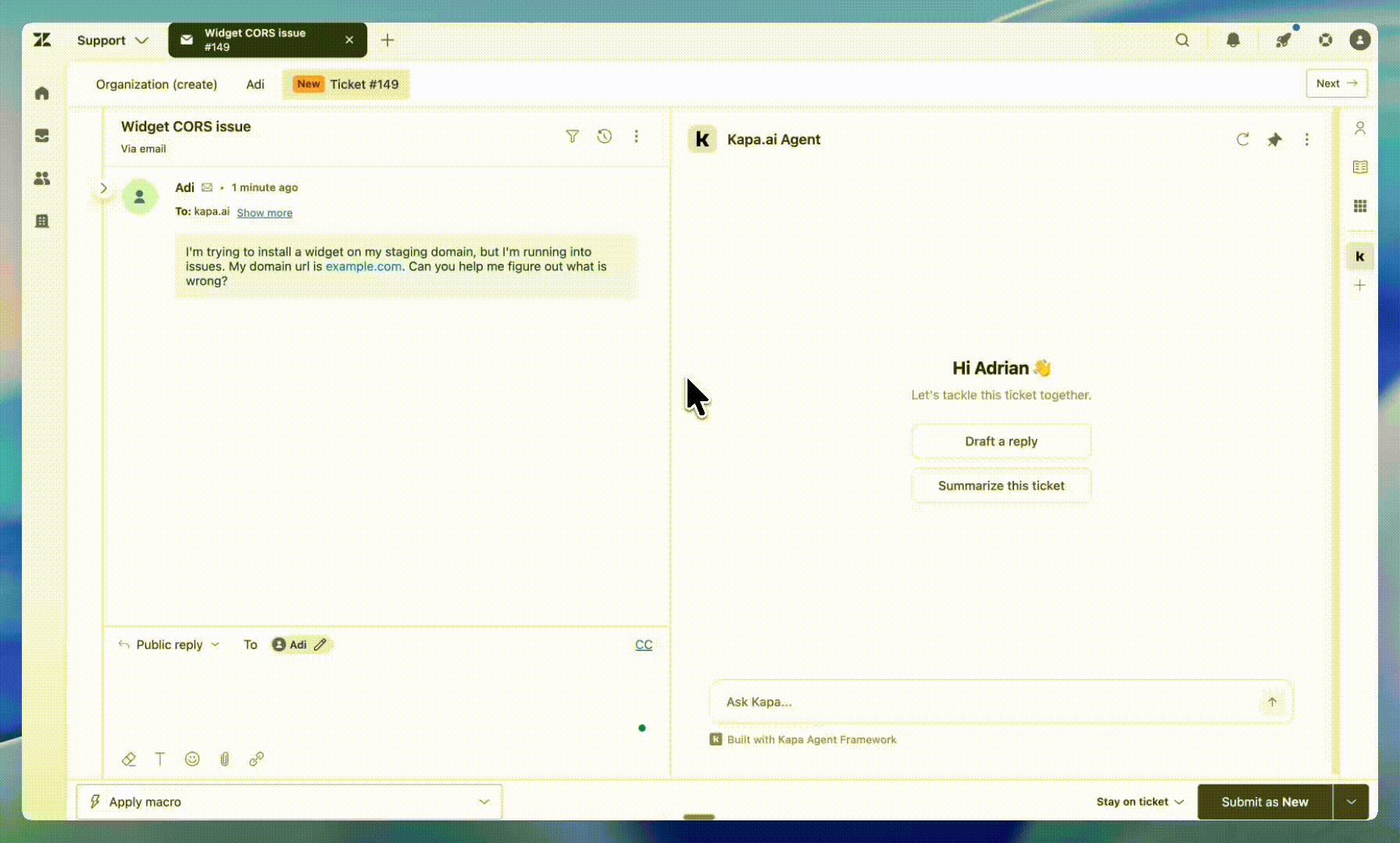 Invero Zendesk Agent app in action
