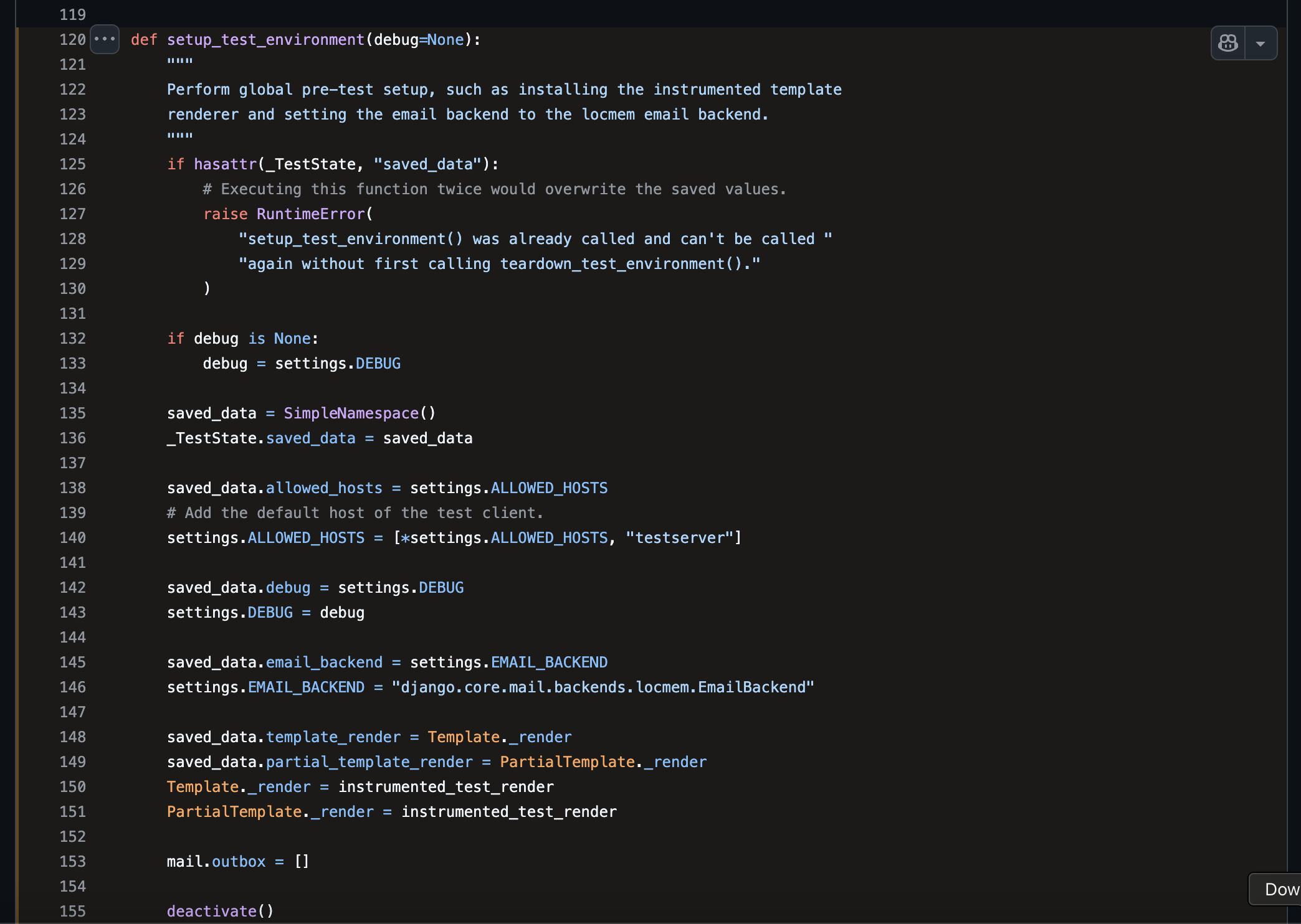 GitHub code view with highlighted lines