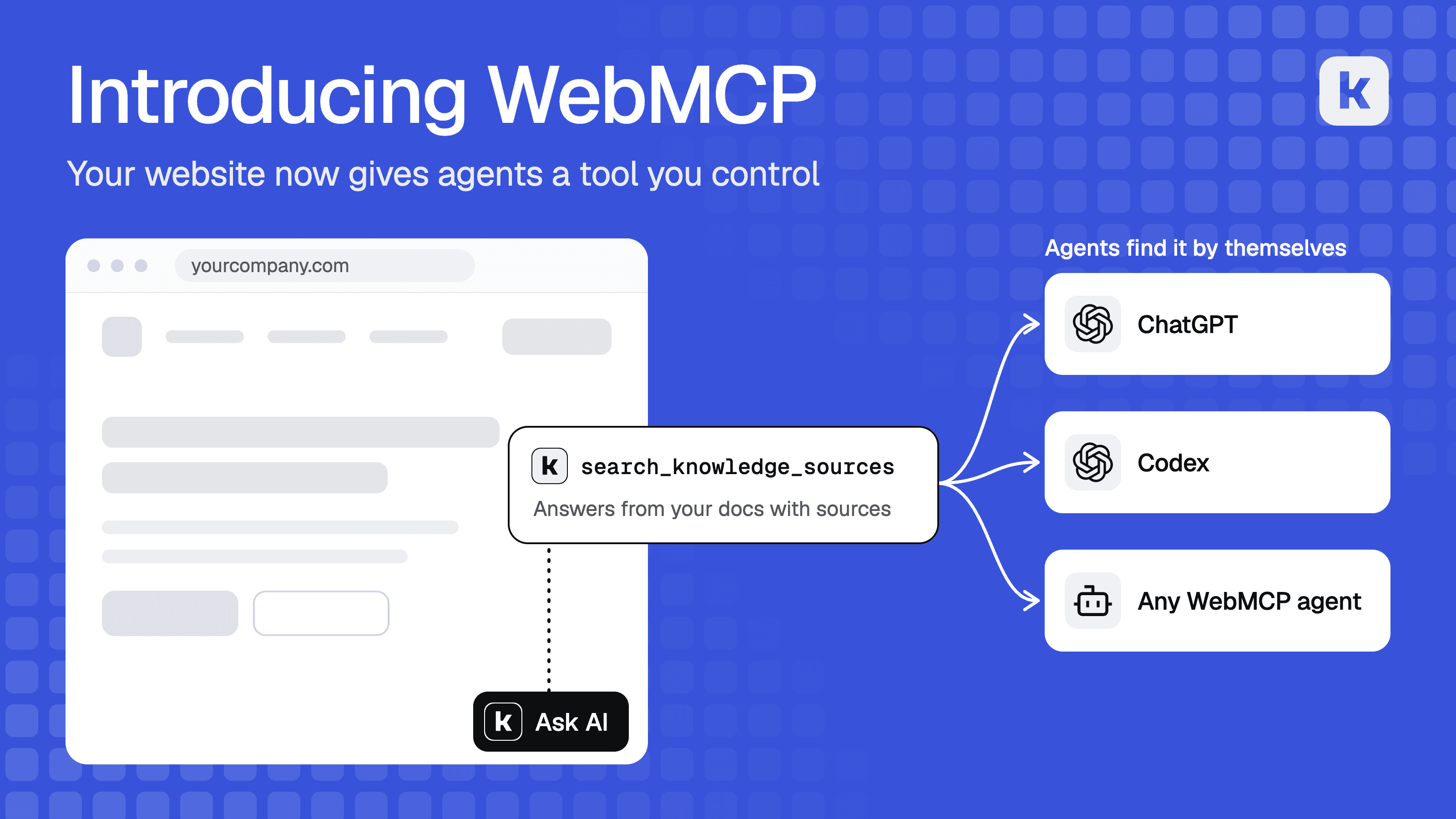 A website with the Invero widget offers a search tool that ChatGPT, Codex and other WebMCP agents find by themselves