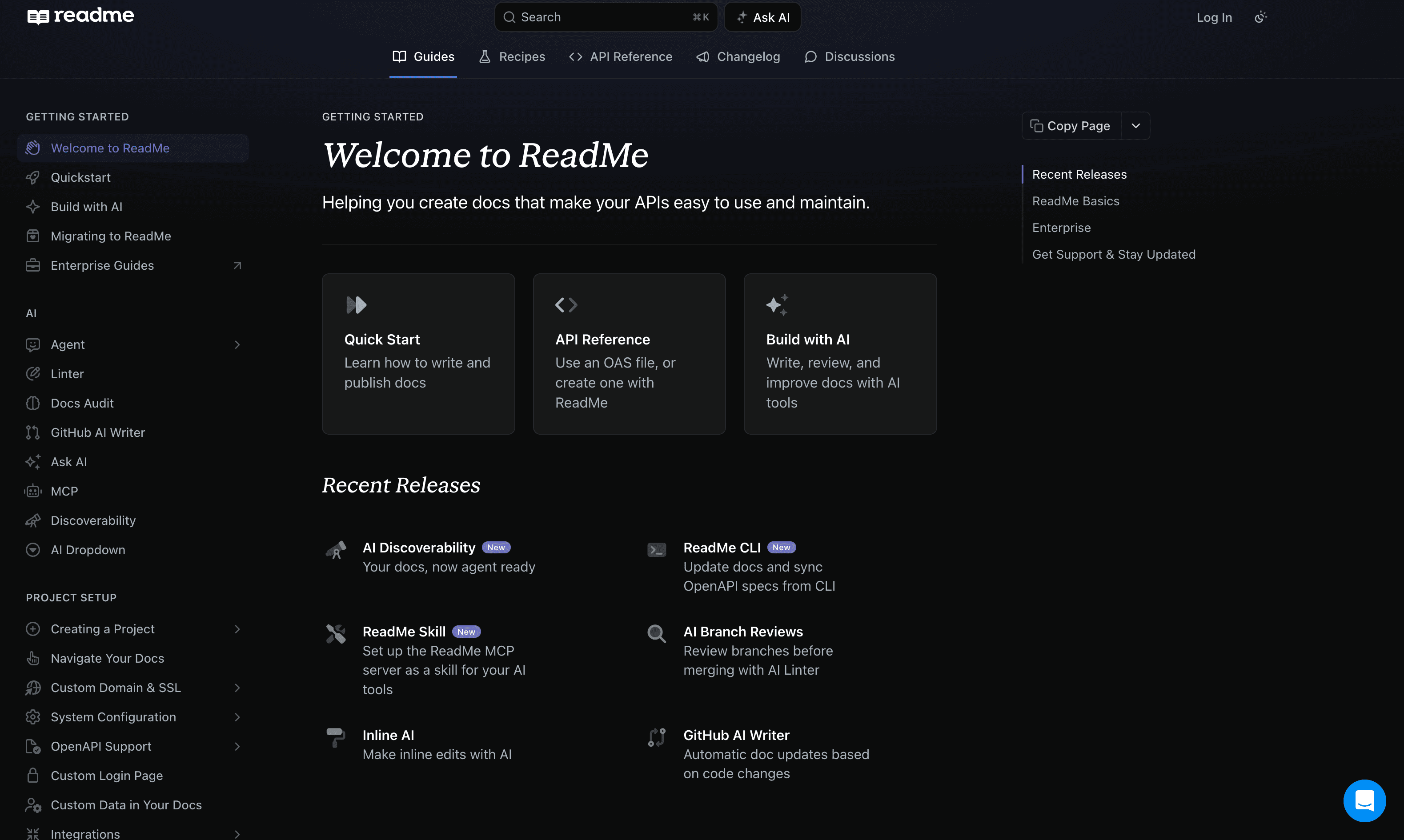 ReadMe interactive developer portal with a live API explorer and usage analytics